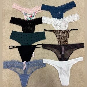 NEW NWT 10 pair Victoria’s Secret/Pink Thong Panties Size: L